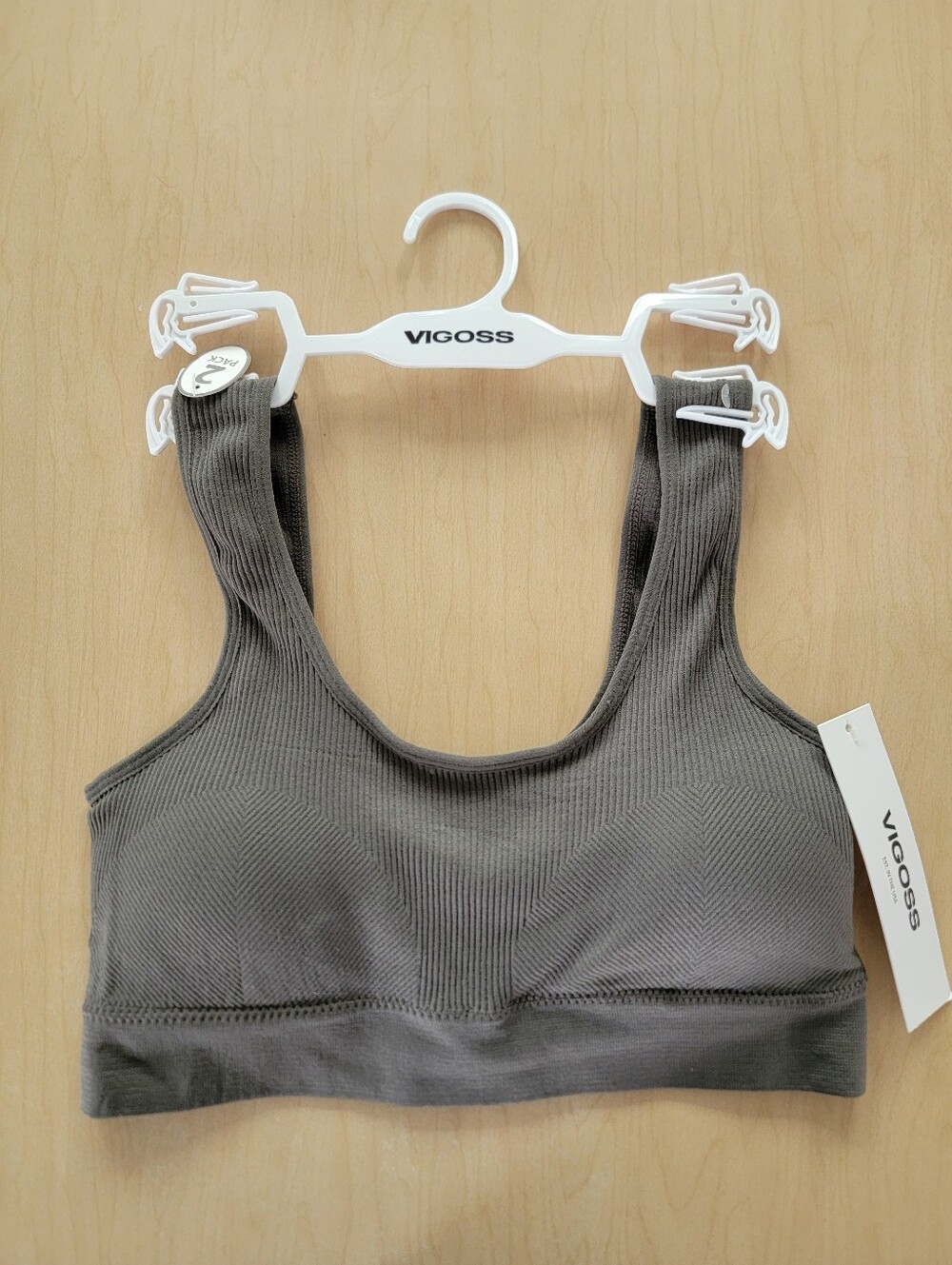 NWT Vigoss Ribbed Knit Comfort Sports Bra Gray Size Large